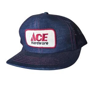 ACE Hardware VTG 80s Denim Blue Red Stitch SnapBack Trucker Patch Hat